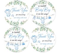 Serencatcher Lot de 10 feuilles d'autocollants pour fête prénatale sur le thème des vêtements bleus, « Thank You for Showering Our Baby with Love » pour décorations de fête « It's a Boy »
