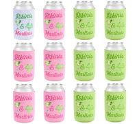 Serencatcher Lot de 12 manchons isothermes en néoprène pour enterrement de vie de jeune fille, martini rose et vert, pour la plage, l'été, les enterrements de vie de jeune fille, les fêtes tropicales