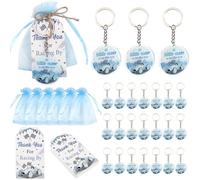 Serencatcher Lot de 24 porte-clés vintage « A Little Racer Is on the Way » avec ficelle et sacs en organza pour décorations de fête prénatale bleues