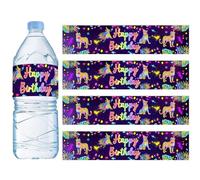 Serencatcher Lot de 32 étiquettes autocollantes pour bouteille d'eau de fête d'anniversaire, motif léopard arc-en-ciel fluo « Happy Birthday Thank You » pour bouteilles d'eau pour décoration de fête