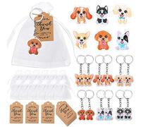 Serencatcher Lot de 36 porte-clés pour chien avec étiquettes de remerciement en organza blanc pour fête d'anniversaire sur le thème du chien, cadeaux de retour et récompenses en classe
