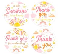 Serencatcher Sunshine Lot de 80 autocollants de remerciement « A Little Sunshine is on The Way » pour fête prénatale, 5,1 cm, rose et jaune pour enveloppes de fête prénatale
