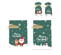 SerendipitousWhisper 50pcsPetit Sac Cadeau Noel,Sacs Cadeaux de Noël à Cordon Coulissant,Sachet Bonbon Noël,Père Noël,Réutilisable,Sacs à Bonbons et d'emballage pour Fournitures de Fête