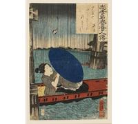 SERENDIPITP Image sur Toile Art Imprimé Image Art Mural en Toile la poétesse Kikaku dans un bateau sous un pont pendant une averse de Utagawa Kuniyoshi Pour les Décorations pour la Maison 60x90cm