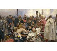 SERENDIPITP Image sur Toile Art Imprimé Image Art Mural en Toile les cosaques de Zaporozhye répondant au sultan par Il'ya Repin Impression Peinture Pour les Décorations pour la Maison 60x90cm