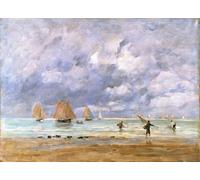 SERENDIPITP Image sur Toile Art Imprimé Image Art Mural en Toile Pêcheurs et Voiliers à Trouville par Eugène Louis Boudin Impression Peinture Pour les Décorations pour la Maison 60x90cm