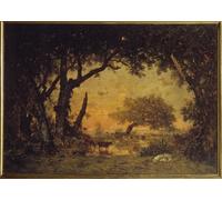 SERENDIPITP Image sur Toile Art Imprimé Image Art Mural en Toile Sortie de la forêt à Fontainebleauunset Peinture de Pierre Etienne Théodore Rousseau Pour les Décorations pour la Maison 60x90cm