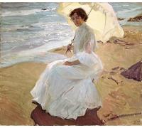 SERENDIPITP Image sur Toile Impression Tableaux Peinture sur Toile Clotilde sur la plage. de Joaquín Sorolla Nordique Peinture Pour la Décoration de la Chambre à Coucher 60x90cm