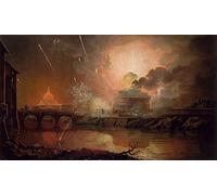SERENDIPITP Image sur Toile Impression Tableaux Peinture sur Toile Feu d'artifice au Castel Sant Angelo par Wright of Derby Nordique Peinture Pour la Décoration de la Chambre à Coucher 60x90cm