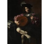 SERENDIPITP Image sur Toile Impression Tableaux Peinture sur Toile Joueur de luth par Valentin De Boulogne Nordique Peinture Pour la Décoration de la Chambre à Coucher 60x90cm