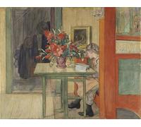 SERENDIPITP Image sur Toile Impression Tableaux Peinture sur Toile Lisbeth Lisant Lisbeth Lecture par Carl Larsson Nordique Peinture Pour la Décoration de la Chambre à Coucher 60x90cm