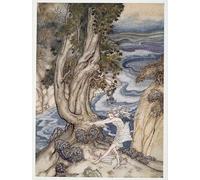 SERENDIPITP Image sur Toile Impression Tableaux Peinture sur Toile Rentrer dans Ariel comme une nymphe des eaux d'Arthur Rackham Nordique Peinture Pour la Décoration de la Chambre à Coucher 60x90cm