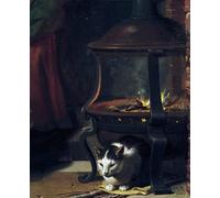 SERENDIPITP Impression Tableaux Peinture sur Toile Chat sous un brasero brûlant, détail de l'Enfant Jésus endormi, peinture de Charles Le Brun Pour la Décoration de la Chambre à Coucher 60x90cm