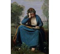 SERENDIPITP Peinture Poster Affiche Décorative Graffiti Art Mural la liseuse couronnée de fleurs ou virgile muse de Jean Baptiste Camille Corot Pour les Décorations pour la Maison 60x90cm
