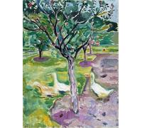 SERENDIPITP Peinture Poster Affiche Décorative Graffiti Art Mural Oies dans un verger par Edvard Munch Peinture D'Art D'Affiche Pour les Décorations pour la Maison 60x90cm