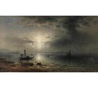 SERENDIPITP Peinture Poster Affiche Décorative Graffiti Art Mural Vollmond Über Der Lagune Von Venedig par Karl Heilmayer Peinture D'Art D'Affiche Pour les Décorations pour la Maison 60x90cm