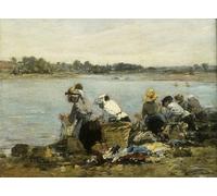 SERENDIPITP Peinture Poster Impression Tableaux Graffiti Art Mural Lavandières à la Torque d'Eugène Louis Boudin Moderne Art Murale Impression Pour la Décoration Murale 60x90cm