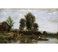SERENDIPITP Peinture Poster Impression Tableaux Graffiti Art Mural Paysage avec une rivière par Jean Baptiste Camille Corot Moderne Art Murale Impression Pour la Décoration Murale 60x90cm