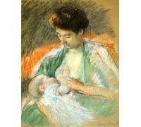 SERENDIPITP Portrait Tableaux Tableau Toile Affiches d'Art Mère Rose allaitant son enfant par Mary Cassatt Peinture Décorative sur Toile Pour la Décoration Murale 60x90cm