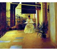 SERENDIPITP Portrait Tableaux Tableau Toile Affiches d'Art Mujer En El Patio de Ramon Casas Y Carbó Peinture Décorative sur Toile Pour la Décoration Murale 60x90cm