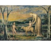 SERENDIPITP Portrait Tableaux Tableau Toile Affiches d'Art Notre Dame avec l'Enfant Jésus chevauchant un agneau avec saint Jean par William Blake Pour la Décoration Murale 60x90cm