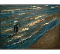 SERENDIPITP Portrait Tableaux Tableau Toile Affiches d'Art Pêcheur de moules sur le lac Beach de Max Liebermann Peinture Décorative sur Toile Pour la Décoration Murale 60x90cm
