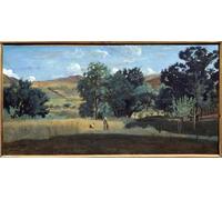 SERENDIPITP Portrait Tableaux Tableau Toile Affiches d'Art un champ de blé dans le morvan de Jean Baptiste Camille Corot Peinture Décorative sur Toile Pour la Décoration Murale 60x90cm