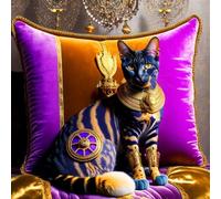 SERENDIPITP Poster sur toile sans cadre 58 x 90 cm Chat Mau égyptien assis sur un oreiller violet avec doré
