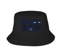 Serene Blue Night View Chapeau cloche pour adulte Chapeau de protection solaire Chapeau de pêcheur imprimé Casquette de pêche pour homme et femme Noir Taille unique