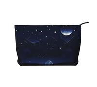 Serene Blue Night View Trousse de maquillage en velours côtelé avec fermeture éclair 22 x 7 x 17 cm pour voyage, camping, vacances, fitness, Noir , Taille unique