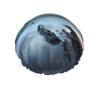 Serene Coastal Print Bonnet de douche réutilisable pour femme Grand bonnet de douche pour tresses cheveux longs