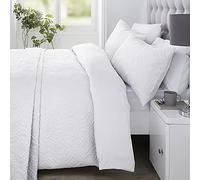 Serene - Housse de Couette Broderie Damassée Blanche - Lit 1 Place (140x200cm) - Literie Luxe - Toucher Doux - Microfibre - Motif Pinsonic/Ultrasonique - Couette Gaufrée Blanc - Collection Gianna