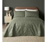 Serene - Housse de Couette en Relief Vert Kaki - Lit Double (200 x 200 cm) - Doux au Toucher - Housse de Couette brodée Feuille/Feuilles en Vert Kaki - Parure de lit de Luxe - Collection Luana