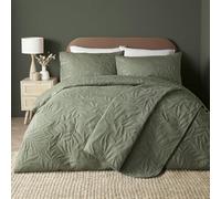 Serene - Housse de Couette en Relief Vert Kaki - Lit Simple (140 x 200 cm) - Doux au Toucher - Housse de Couette brodée Feuille/Feuilles en Vert Kaki - Parure de lit de Luxe - Collection Luana