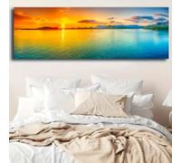 Serene Lake Sunset Canvas Art Print - Frameless, Vibrant Landscape Wall Decor for Living Room Bedroom, Large Home Decor 60x180cm Frameless
