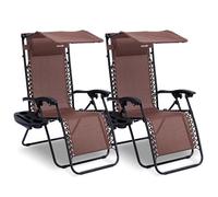 SereneLife Lot de 2 Chaises Longues Réglable - Chaises Pliantes pour Extérieur avec Porte-Gobelets et Oreillers Amovibles - Patio, Jardin, Plage -Marron