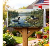 Serene Loon Lake Nature Scene Loons Couvertures magnétiques pour boîte aux | Paysage au bord du lac, couvercle de boîte aux lettres, art de la faune, thème de la nature, décoration extérieure