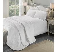 Serene Luana Collection Luana Housse de Couette en Relief Motif Feuilles Blanches pour lit Simple 140 x 200 cm Toucher Doux