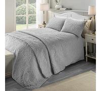 Serene Luana Collection Luana Housse de Couette en Relief pour lit Double 200 x 200 cm Toucher Doux Motif Feuilles brodées Argenté