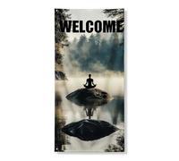 Serene Nature Couverture de porte, scène d'eau extérieure tranquille avec silhouette de méditation, décoration d'intérieur et d'extérieur relaxante 91,4 x 183 cm