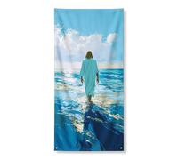 Serene Ocean Jésus Couverture de porte Bannière décorative, scène spirituelle tranquille pour porte d'entrée, intérieur ou extérieur, toile de fond de bienvenue chrétienne 91,4 x 183 cm