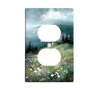 Serene Plaque murale pour interrupteur Motif prairie vert brumeux avec oies blanches