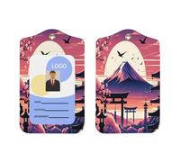 Serene-Porte-badge vertical en cuir synthétique avec cordon, motif paysage japonais pour Ofiice