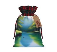 Serene Waters Pochette en jute avec cordon de serrage en tissu écossais et étiquette en papier kraft, sac léger et durable