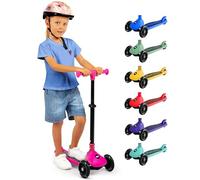 SereneLife 3-Wheel Foldable Kids Scooter - LED Wheel Lights, Adjustable Handlebar, Rear Foot Brake, Lean-to-Steer, Anti-Slip Deck - Ideal for Toddlers & Kids 3+, up to 110 lbs