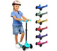 SereneLife 3-Wheel Foldable Kids Scooter - LED Wheel Lights, Adjustable Handlebar, Rear Foot Brake, Lean-to-Steer, Anti-Slip Deck - Ideal for Toddlers & Kids 3+, up to 110 lbs