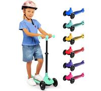 SereneLife 3-Wheel Foldable Kids Scooter - LED Wheel Lights, Adjustable Handlebar, Rear Foot Brake, Lean-to-Steer, Anti-Slip Deck - Ideal for Toddlers & Kids 3+, up to 110 lbs