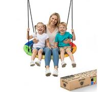 SereneLife 40" Balancoire Saucer Extérieure - Ensemble de Balancoire Rond Suspendu avec Kit de Suspension, Siège Pivotant avec Oreiller et Sac de Transport, Résistante aux Intempéries, Résistante