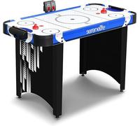 SereneLife Air Hockey Table de 122 cm- Air Hockey, avec Compteur de Points Intégré et Distributeur de Palets, Tableau de Bord Numérique à LED et Accessoires, Bleu/Noir