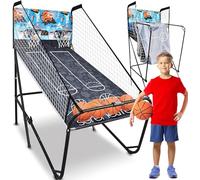 SereneLife Jeu de Basketball d'Arcade en Intérieur, Double Panier Pliable Robuste avec Tableau de Bord Électronique de Points, Minuteur de Jeu, Cadre Préassemblé, Ballons de Basket Inclus